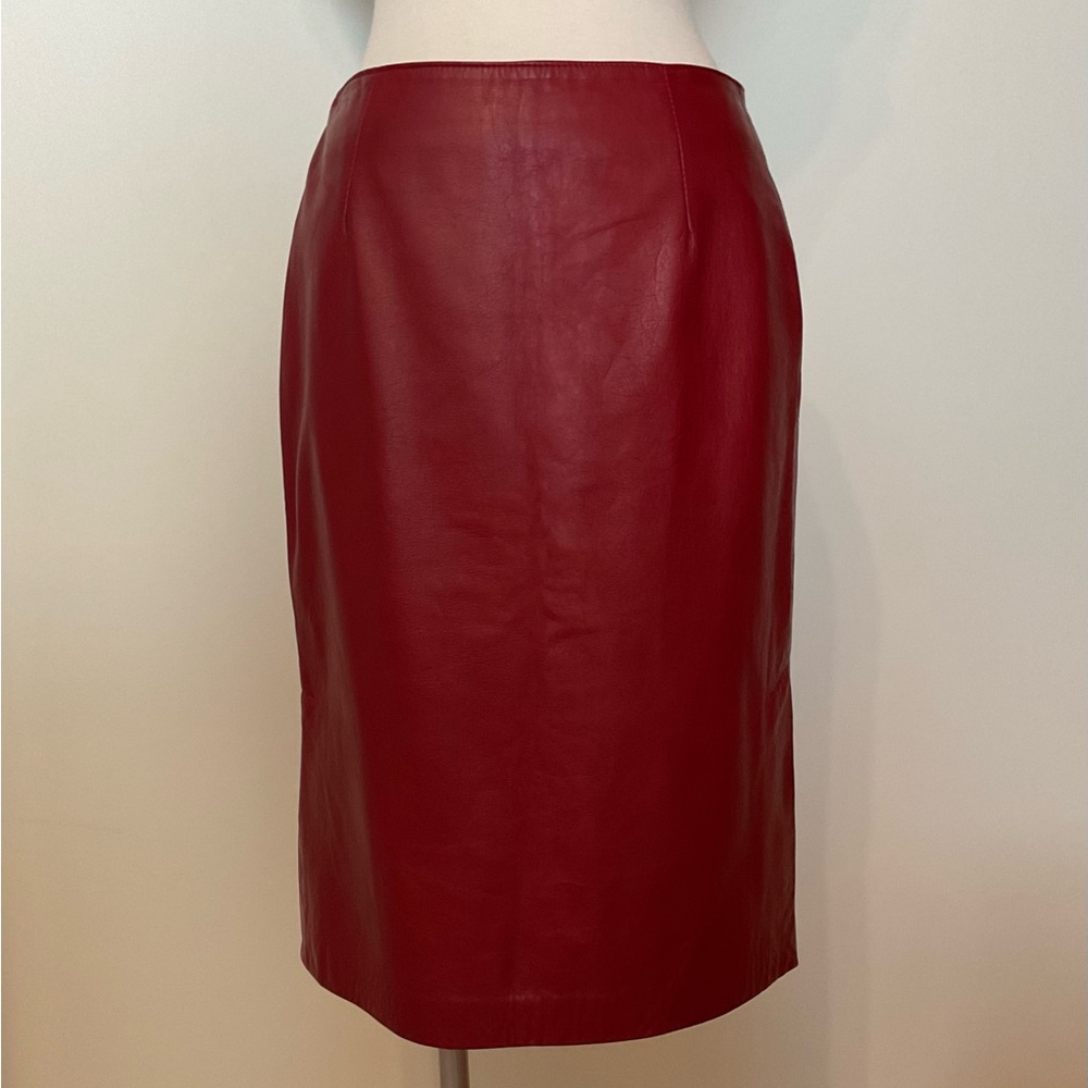 Danier Red Leather Pencil Skirt Lined Vintage Womens Size 6